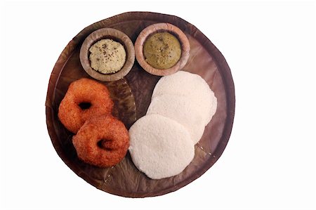 southern asian food - Idly, medu vada and chutney on leaf plate - traditional south indian breakfast Stock Photo - Budget Royalty-Free & Subscription, Code: 400-05351050