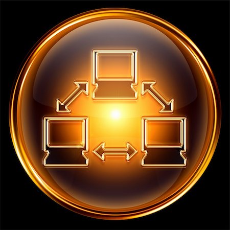 disconnect symbol - Network icon golden, isolated on black background. Stock Photo - Budget Royalty-Free & Subscription, Code: 400-05351084