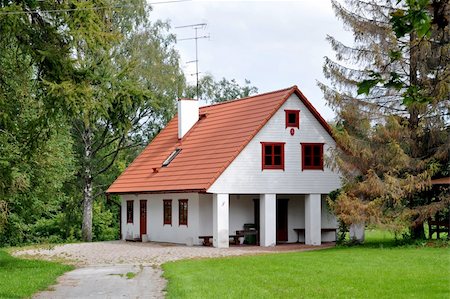 White apartment house with a red roof Stock Photo - Budget Royalty-Free & Subscription, Code: 400-05351782