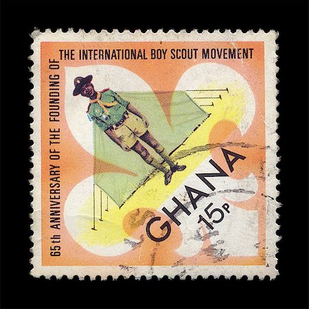 GHANA - CIRCA 1972. Vintage postage stamp printed for the 65th anniversary of the founding of the international boy scout movement, circa 1972. Foto de stock - Royalty-Free Super Valor e Assinatura, Número: 400-05352387