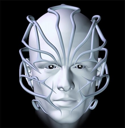 Cyberpunk with futuristic tribal thorn mask. 3d illustration. Foto de stock - Super Valor sin royalties y Suscripción, Código: 400-05352416