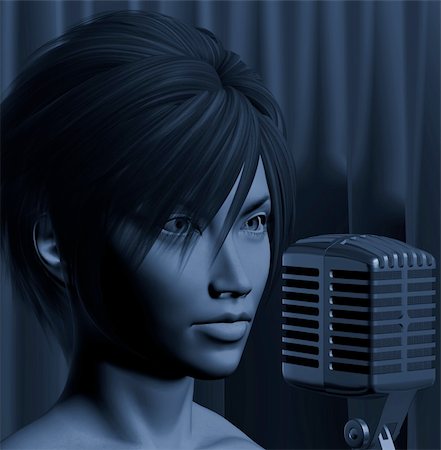 simsearch:640-06963177,k - Female singer on jazz club concert stage. Live music performance 3d illustration. Photographie de stock - Aubaine LD & Abonnement, Code: 400-05352466