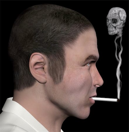 simsearch:400-05352563,k - Man profile and smoke skull 3d illustration. Fotografie stock - Microstock e Abbonamento, Codice: 400-05352538
