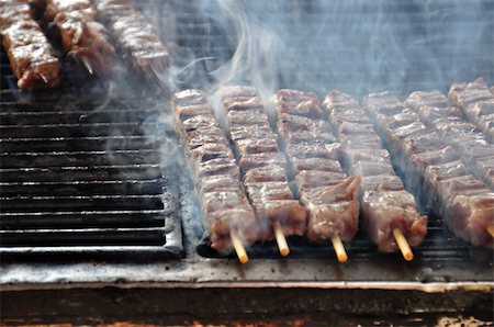 souvlaki - Souvlaki meat skewers on hot grill. Greek food background. Photographie de stock - Aubaine LD & Abonnement, Code: 400-05352541