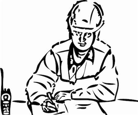 sketch of a man in a helmet at the table Stock Photo - Budget Royalty-Free & Subscription, Code: 400-05352698