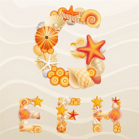 erizo de mar - Vector sea life font on sand background. Check my portfolio for other letters, and numbers. Foto de stock - Super Valor sin royalties y Suscripción, Código: 400-05353077