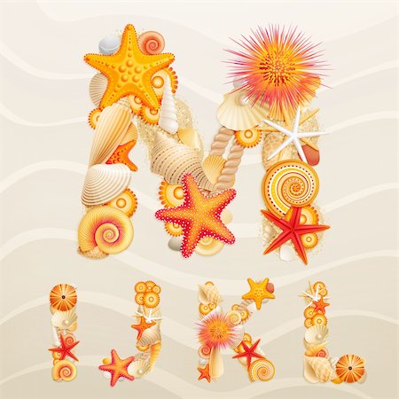 echinoderma - Vector sea life font on sand background. Check my portfolio for other letters, and numbers. Fotografie stock - Microstock e Abbonamento, Codice: 400-05353078