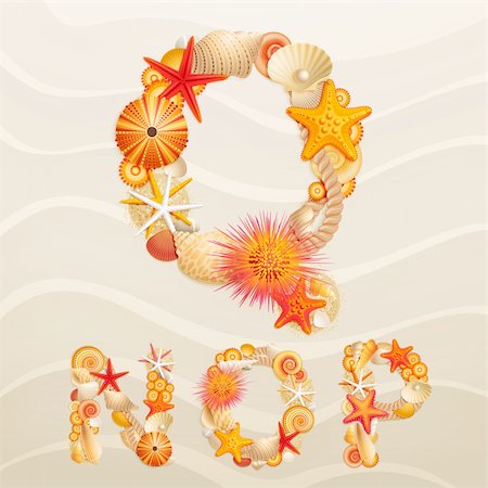 simsearch:400-05916697,k - Vector sea life font on sand background. Check my portfolio for other letters, and numbers Stock Photo - Budget Royalty-Free & Subscription, Code: 400-05353080