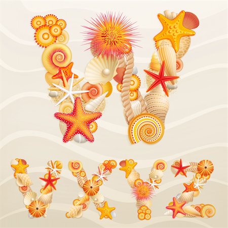 Vector sea life font on sand background. Check my portfolio for other letters, and numbers. Foto de stock - Super Valor sin royalties y Suscripción, Código: 400-05353083