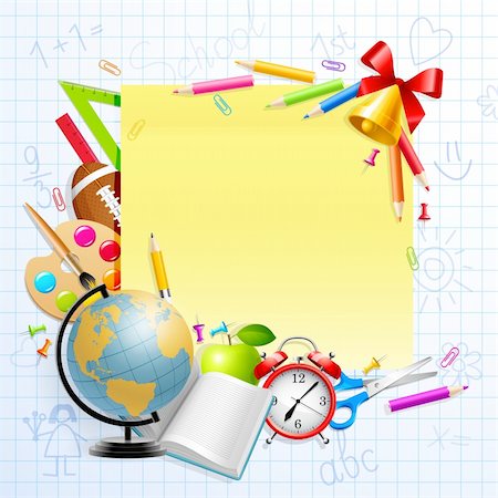 Back to school background with stationery and place for text. Vector illustration. Stock Photo - Budget Royalty-Free & Subscription, Code: 400-05353100