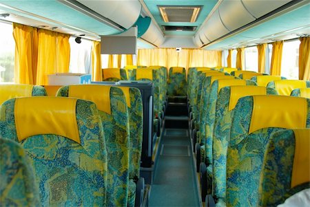 pass in  tourist bus with yellow curtains inside Stock Photo - Budget Royalty-Free & Subscription, Code: 400-05353319