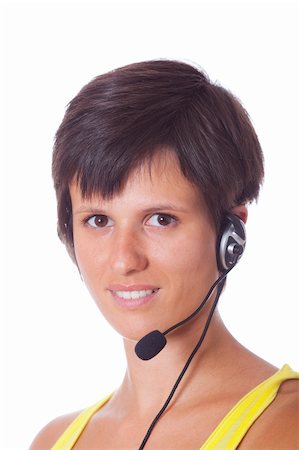 simsearch:400-04233879,k - Cheerful Receptionist with Headset Photographie de stock - Aubaine LD & Abonnement, Code: 400-05353684