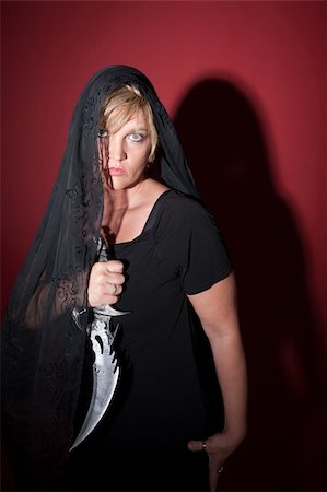 simsearch:400-05347613,k - Caucasian woman in black veil with Athame Stock Photo - Budget Royalty-Free & Subscription, Code: 400-05353804