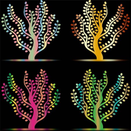 simsearch:400-05925443,k - colorful art trees collection on black background Stock Photo - Budget Royalty-Free & Subscription, Code: 400-05353858