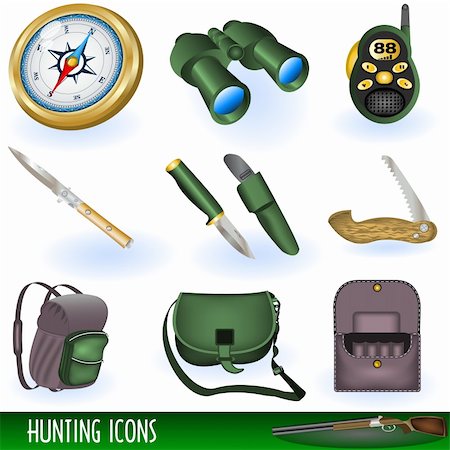 simsearch:400-05364066,k - Collection of 10 different hunting icons, illustration. Photographie de stock - Aubaine LD & Abonnement, Code: 400-05364067
