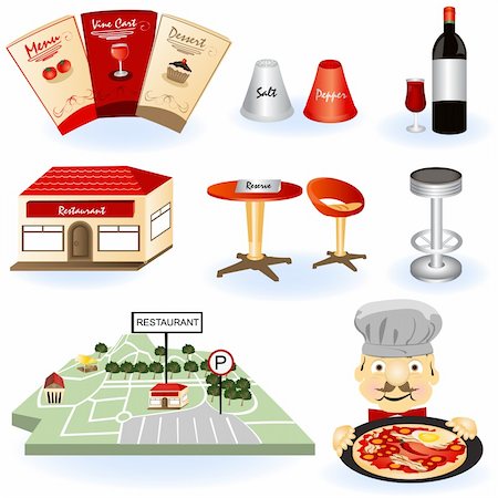 A collection of eight different restaurant color icons Stock Photo - Budget Royalty-Free & Subscription, Code: 400-05364086