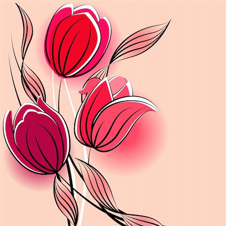 Pastel background with stylized contour red tulips Stock Photo - Budget Royalty-Free & Subscription, Code: 400-05364543