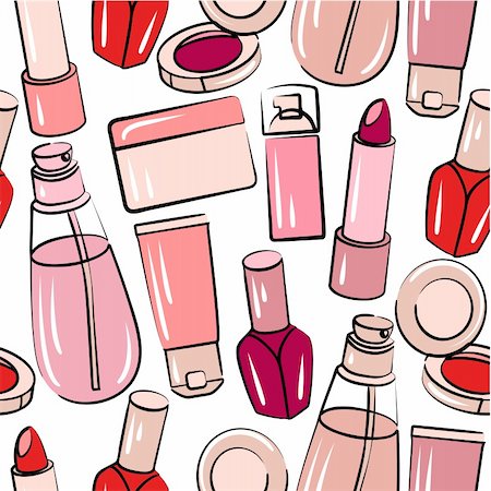 red lipstick art - Seamless pink pattern with various stylized cosmetics Stock Photo - Budget Royalty-Free & Subscription, Code: 400-05364555