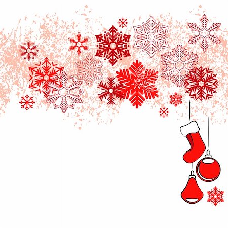 Christmas card with red snowflakes and hanging balls Stock Photo - Budget Royalty-Free & Subscription, Code: 400-05364579