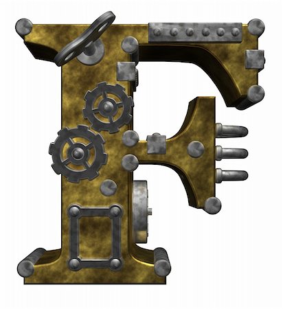 steampunk letter f on white background - 3d illustration Foto de stock - Super Valor sin royalties y Suscripción, Código: 400-05364843