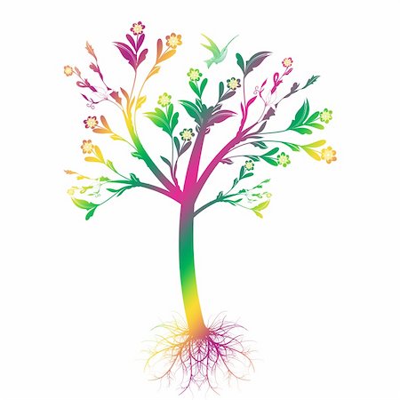 Colorful art tree with roots isolated on white background Stock Photo - Budget Royalty-Free & Subscription, Code: 400-05365138