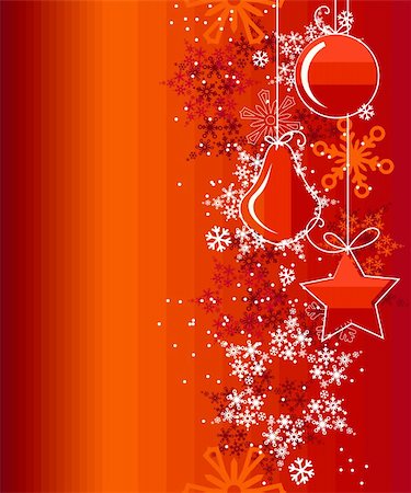 simsearch:400-05364565,k - Red Christmas background with hanging balls and snowflakes Stock Photo - Budget Royalty-Free & Subscription, Code: 400-05365221