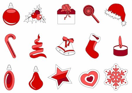 Collection of different red stylized Christmas icons Stock Photo - Budget Royalty-Free & Subscription, Code: 400-05365564