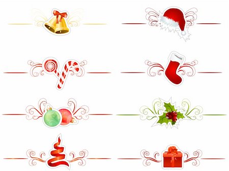 Set of different traditional Christmas elements on white Stock Photo - Budget Royalty-Free & Subscription, Code: 400-05365561