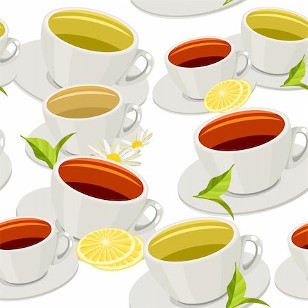 Seamless pattern with different cups of tea on white Stock Photo - Budget Royalty-Free & Subscription, Code: 400-05365999