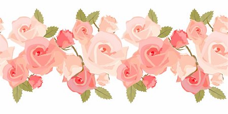 Seamless light horizontal romantic pattern with pink roses Stock Photo - Budget Royalty-Free & Subscription, Code: 400-05366013