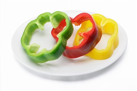 simsearch:400-05744473,k - Slices of Capsicum on Plate on White Background Stock Photo - Budget Royalty-Free & Subscription, Code: 400-05366572