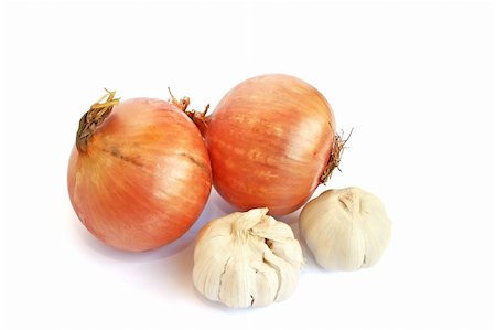 simsearch:400-04902993,k - Onions and garlics isolated on white background. Stockbilder - Microstock & Abonnement, Bildnummer: 400-05366956