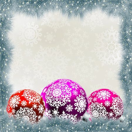 round ornament hanging of a tree - Christmas card with balls. EPS 8 vector file included Stock Photo - Budget Royalty-Free & Subscription, Code: 400-05367133