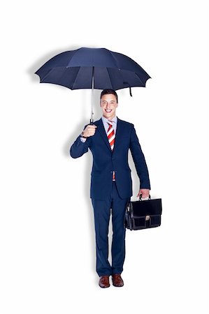 rusloc (artist) - Happy manager standing with a case under umbrella Foto de stock - Super Valor sin royalties y Suscripción, Código: 400-05367211