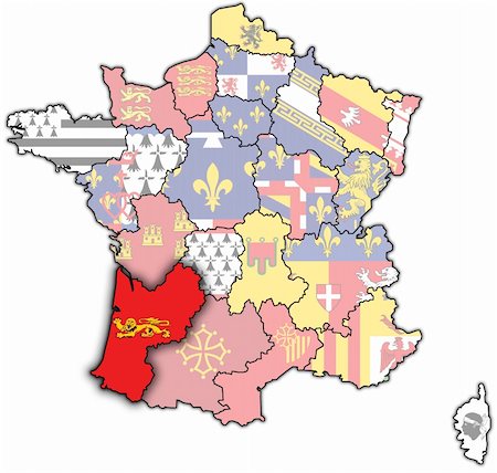 simsearch:400-05348798,k - aquitaine on old map of france with flags of administrative divisions Stockbilder - Microstock & Abonnement, Bildnummer: 400-05367265