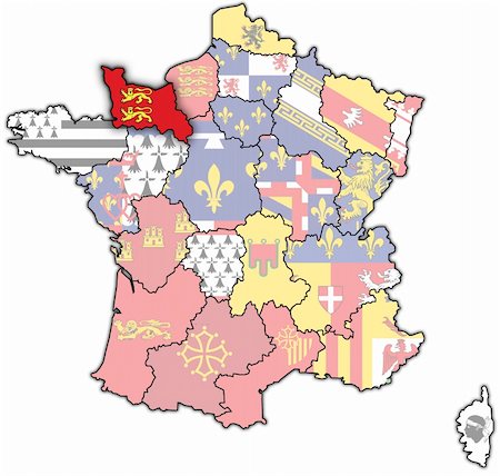 simsearch:400-05347677,k - Lower Normandy on old map of france with flags of administrative divisions Photographie de stock - Aubaine LD & Abonnement, Code: 400-05367267