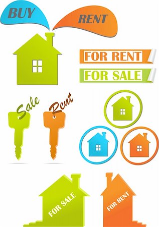 simsearch:400-05692102,k - Set of color icons and stickers (sale of real estate). Vector Illustration. Photographie de stock - Aubaine LD & Abonnement, Code: 400-05367446