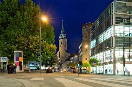 simsearch:400-05367360,k - Night view at the street and church in Muchin, Germany Stock Photo - Budget Royalty-Free & Subscription, Code: 400-05367503