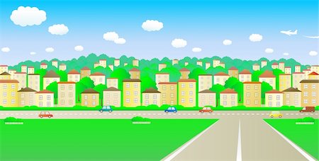 big road and a cozy cheerful city Stock Photo - Budget Royalty-Free & Subscription, Code: 400-05367620