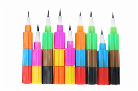simsearch:400-05289294,k - Plastic Pencils on White Background Foto de stock - Super Valor sin royalties y Suscripción, Código: 400-05369424