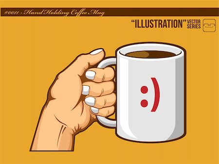 An isolated vector of a hand holding a mug of coffee. Good for many application, especially for logo of coffee cafe or such.  Available as a Vector in EPS8 format that can be scaled to any size without loss of quality. The graphics elements are all can easily be moved or edited individually. Stock Photo - Budget Royalty-Free & Subscription, Code: 400-05360029