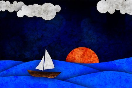 painting a ship - sea, sun, sailboat and clouds Stock Photo - Budget Royalty-Free & Subscription, Code: 400-05360224