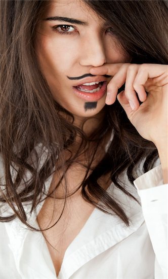 Close-up of female face with moustache dendy makeup Foto de stock - Sin royalties, Artista: VILevi, Código de la imagen: 400-05360298