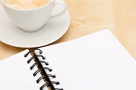 diary page - Closeup of Blank Notebook and Espresso Coffee on Wooden Table Stock Photo - Budget Royalty-Free & Subscription, Code: 400-05360701