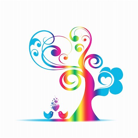 colorful art tree and birds isolated on black background Stock Photo - Budget Royalty-Free & Subscription, Code: 400-05361340