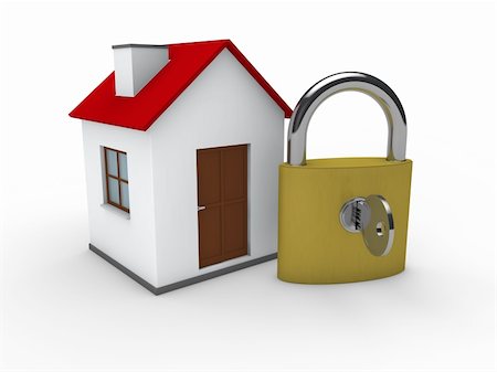 3d house home padlock red security lock Stock Photo - Budget Royalty-Free & Subscription, Code: 400-05361676