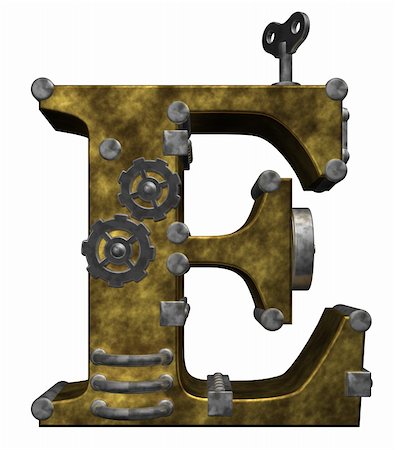 design of mechanic - steampunk letter e on white background - 3d illustration Stock Photo - Budget Royalty-Free & Subscription, Code: 400-05361837