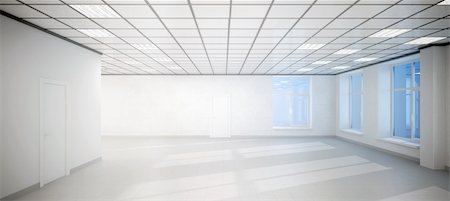 big empty white room office with three windows.Room illuminated by the sun and ceiling lights. Stock Photo - Budget Royalty-Free & Subscription, Code: 400-05361865