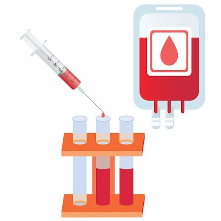 Syringe with blood, tubes and bag with blood on the white background. Also available as a Vector in Adobe illustrator EPS 8 format, compressed in a zip file. Foto de stock - Royalty-Free Super Valor e Assinatura, Número: 400-05362011