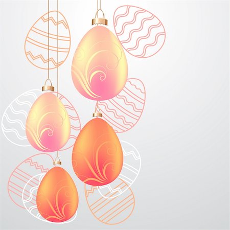 simsearch:400-05371255,k - Easter greeting card with pink hanging eggs Foto de stock - Royalty-Free Super Valor e Assinatura, Número: 400-05362244